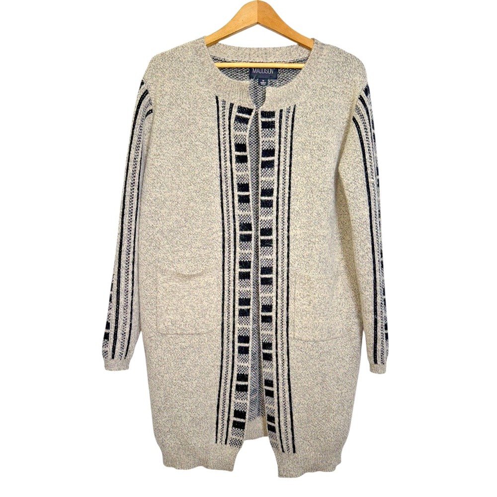 Mia Maddison WOMENS "M" PRE-OWNED‎ Long Cardigan Sweater Dark Beige/Wheat/Black